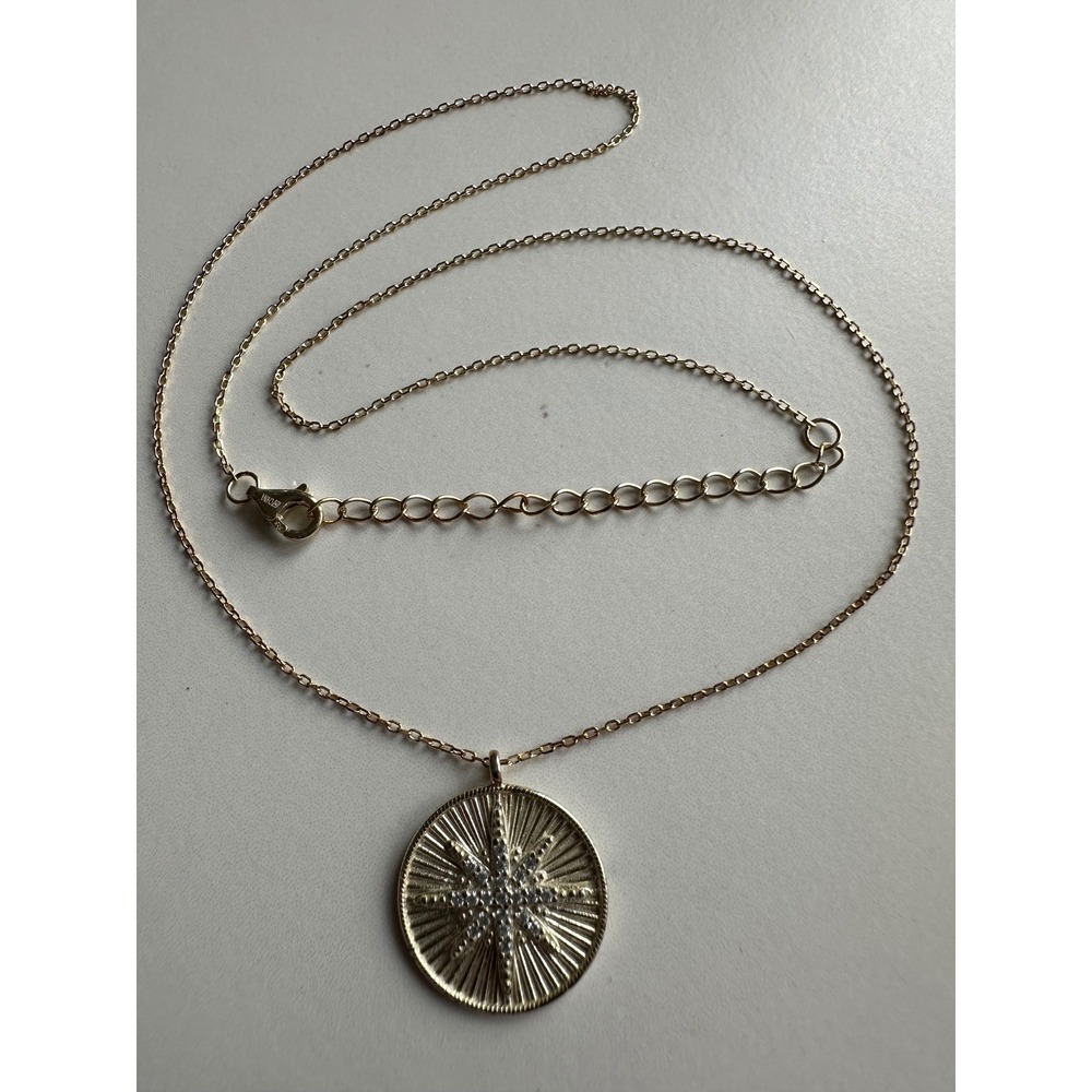 Sterling Silver 925 Gold Plated Celestial Sunburst Star Medallion Necklace 18"